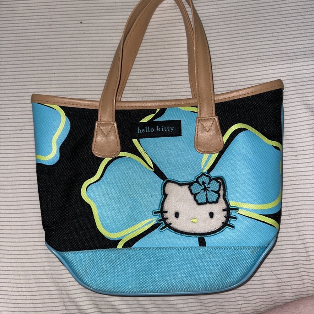 Vintage Y2K Hello Kitty Blue Hibiscus Mini Tote Bag, 2003, Like new